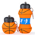 Clipoki Collapsible Water Bottle 19Oz/550ml BPA Free Sports Water Bottle for Kids Gift Folding Water Bottle for Hiking GYM School & Sports | Collapsible Cups for Traveling Gift Idea (Basketball)