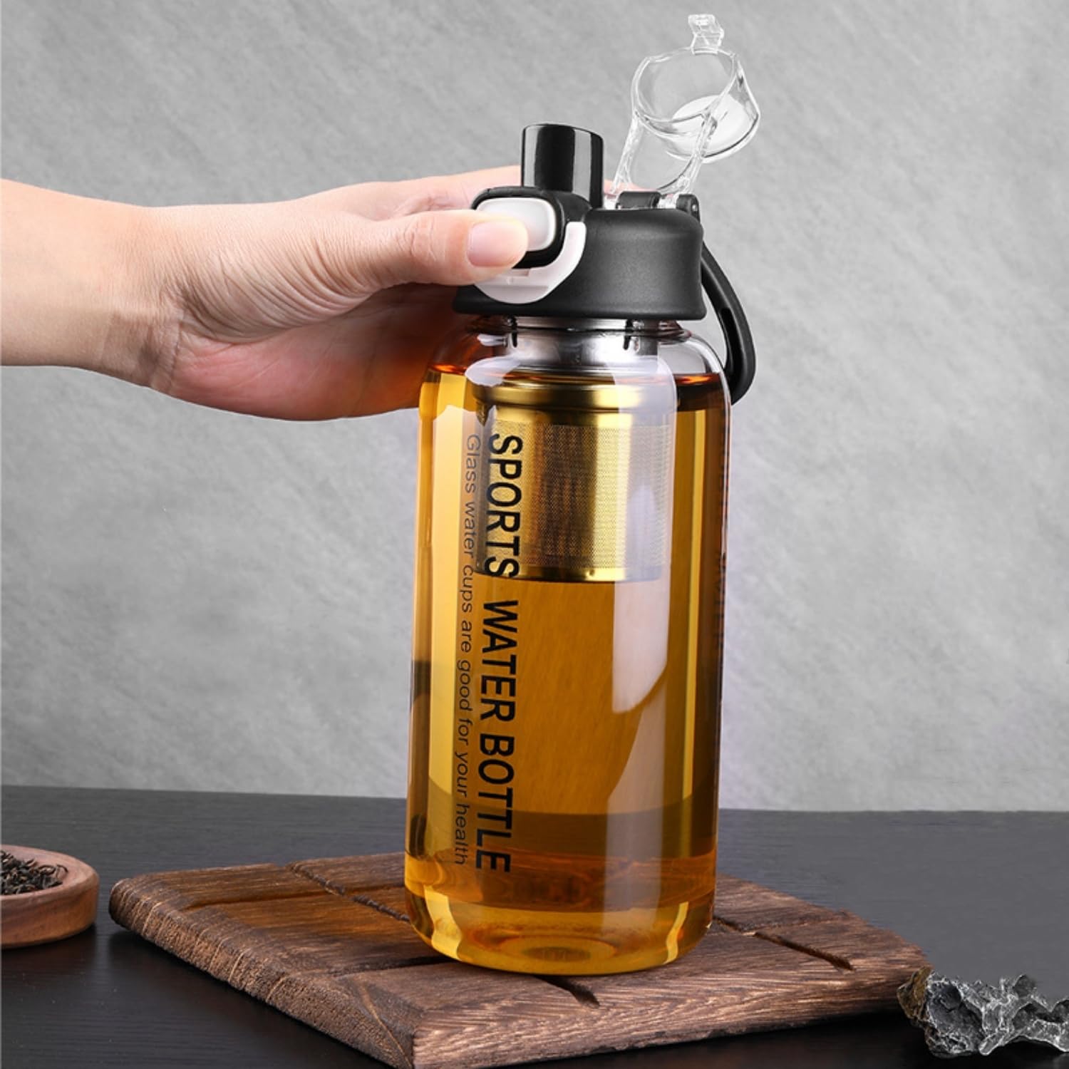Glass Tea Bottle with Infuser - 1500ML Gass Tea Tumbler with Infuser Borosilicate Glass Water Bottle with Straw SleeveLock Lid and Handle Leakproof Glass Infuser Bottle for Workout Gym Travel