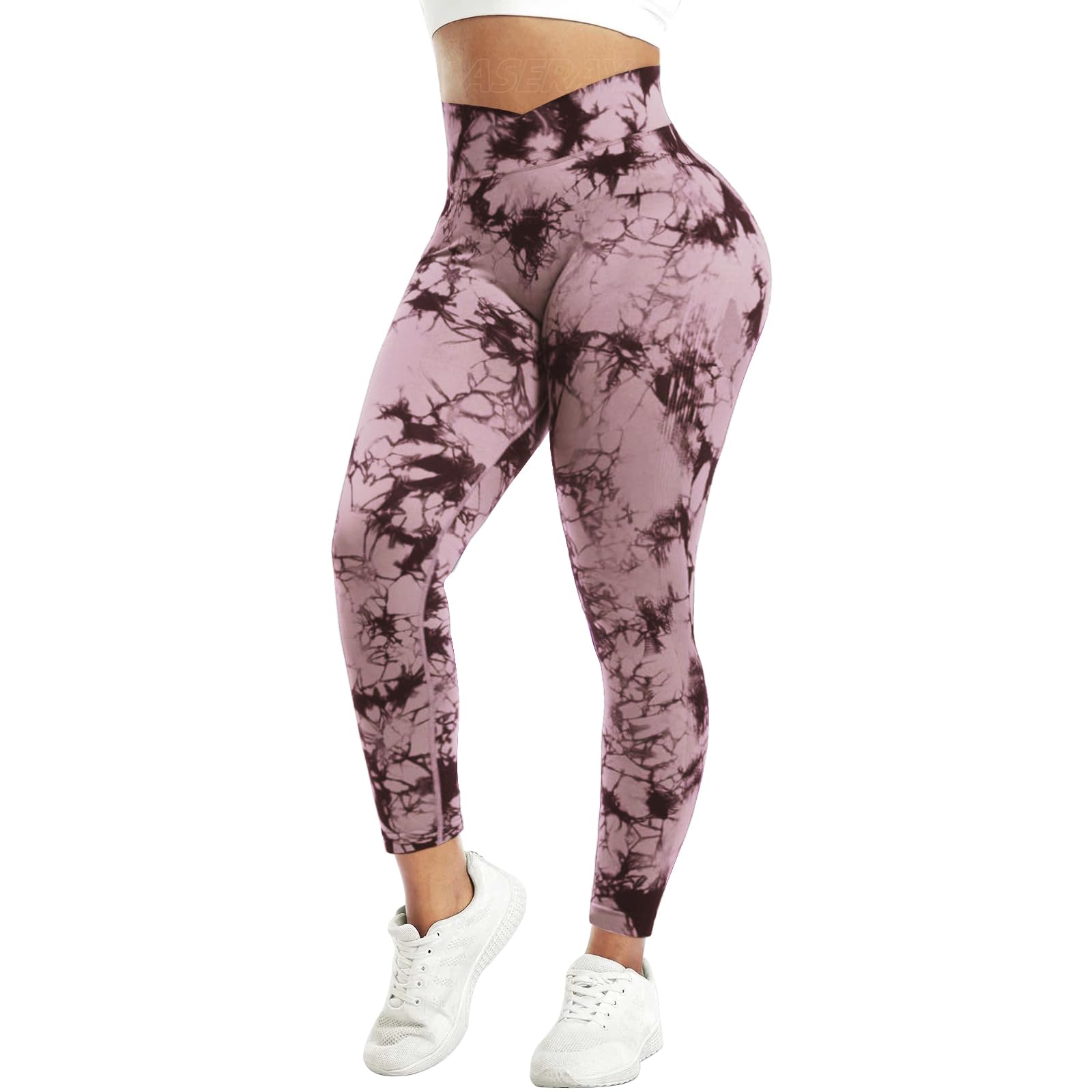 ASERAY Tie Dye V Waist Scrunch Butt Lifting Leggings for Women Seamless Workout Gym Leggings for Women High Waist Yoga Pants