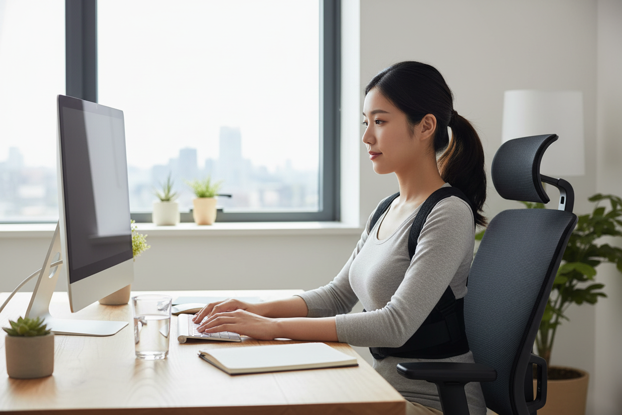 Persona con corrector en escritorio